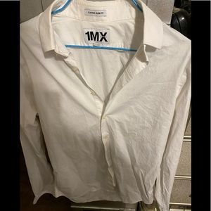 Crisp white long sleeve button down shirt by 1MX medium extra slim fit tailored